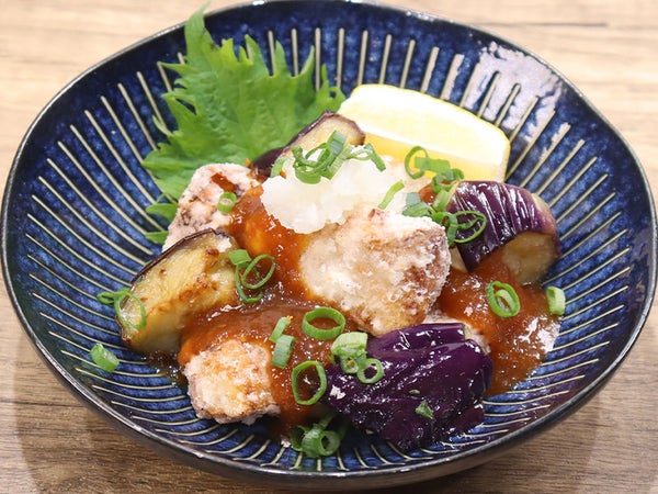 まぐろ竜田となすのゆず醤油ソースがけ